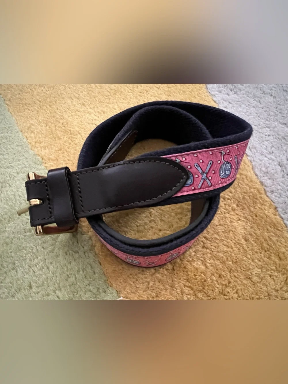 Vineyard Vines Canvas and Leather Belt gondola and Ski Pattern Men's Size 30